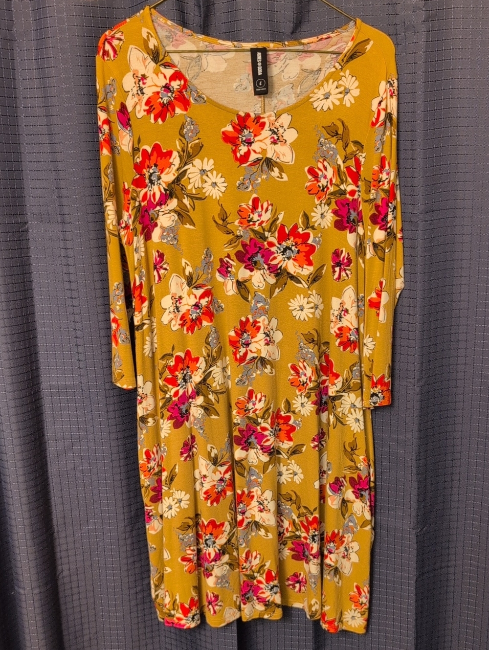 Agnes & Dora Floral Print Tunic Dress in Cream, Pink, Yellow L